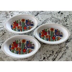 Royal Crown Paradise 3696 Retro Porcelain Casserole Ovenware MCM Lot Oval